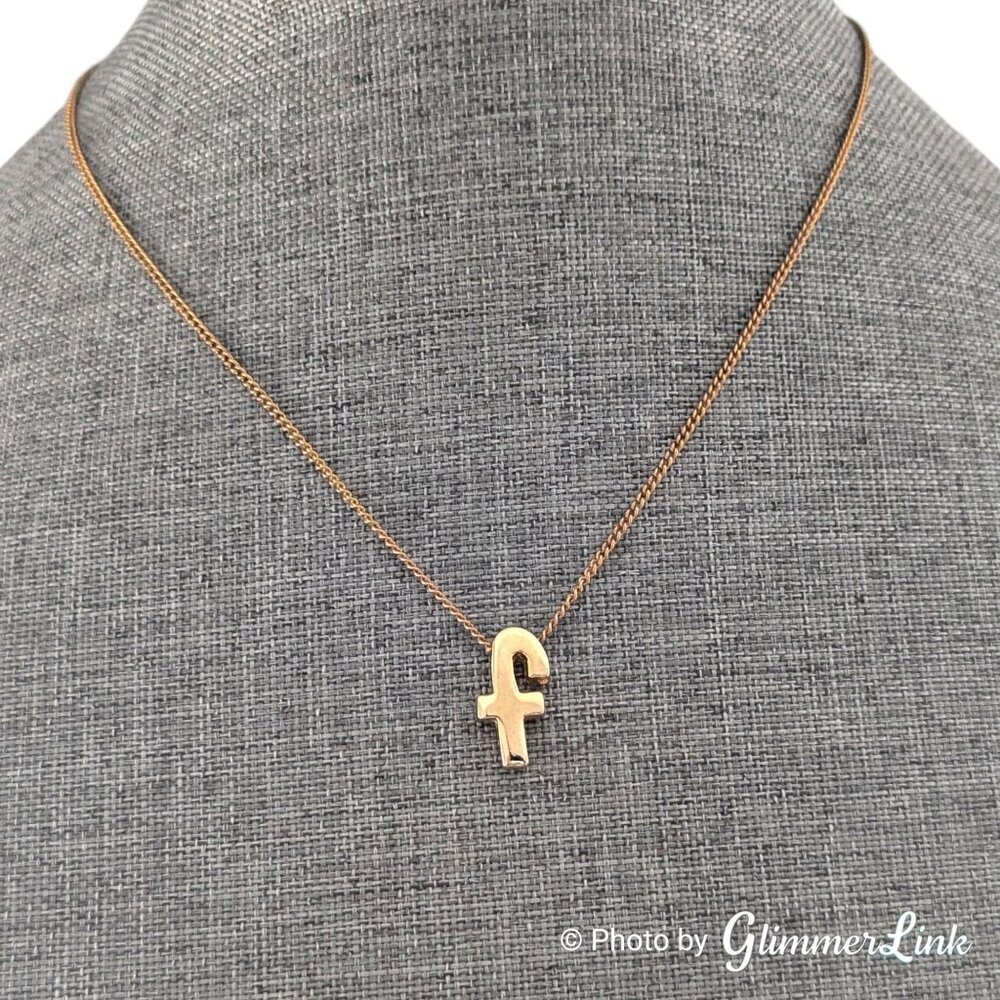 Vintage Gold Tone Letter F Pendant Necklace Initial Charm 16 Inch Chain - Picture 7 of 11